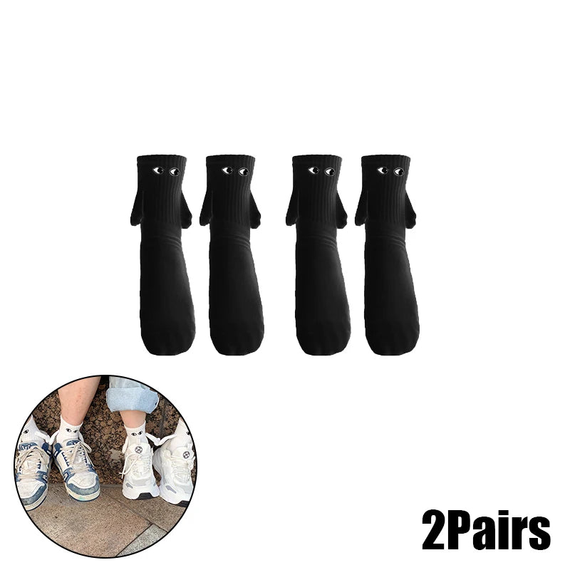Magnetic Socks with Hands Women Men Fashion Black White Funny Cute Cartoon Eyes Couple Mid-tube Socks for Gifts-belleandkai.com