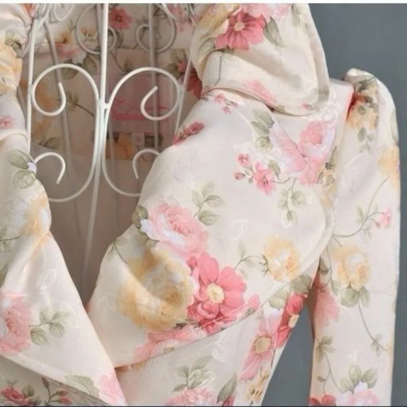 2025 Spring Autumn Women Trench New Flower Coat Medium and Long Windbreaker with Large Collar Women's Clothing-belleandkai.com