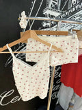 Strawberry Vest Shorts 2 Pieces Set Woman Eyelet Bow Slim Tank Top with Elastic Waist Patchwork Straight Short Pant Sweet Sets-belleandkai.com