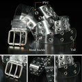 Women Summer Fashion Creative Gifts Waistband Transparent Two Row PVC Belt Laser Invisible Square Pin Buckle Multi Hole Belts-belleandkai.com
