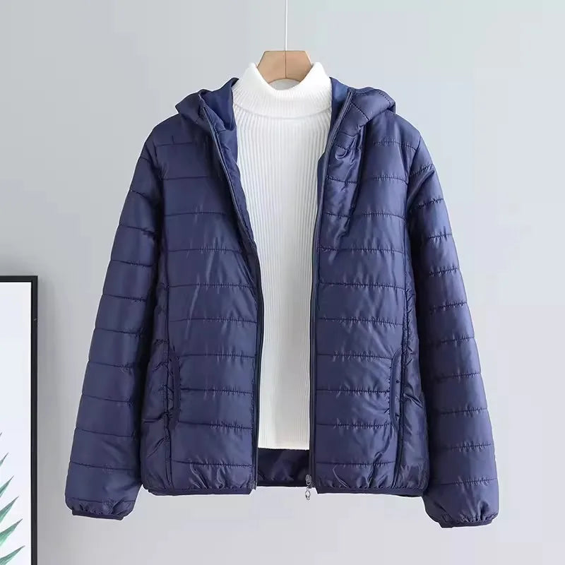 2024 New Winter Women Candy Color Down Cotton Jackets Light Weight Windproof Hooded Warm Outwear Coat Puffer Quilted Parkas-belleandkai.com