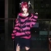 New Streetwear Top Punk Gothic Long Unisex Sweater Summer Women Striped Cool Hollow Out Hole Broken Jumper Loose Rock Thin Dark-belleandkai.com