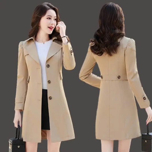 Women's Spring And Autumn New Jackets Korean Version Slim Fit Single Breasted Waist Shrinking Female Cape Coat Wind Breake Tunic-belleandkai.com