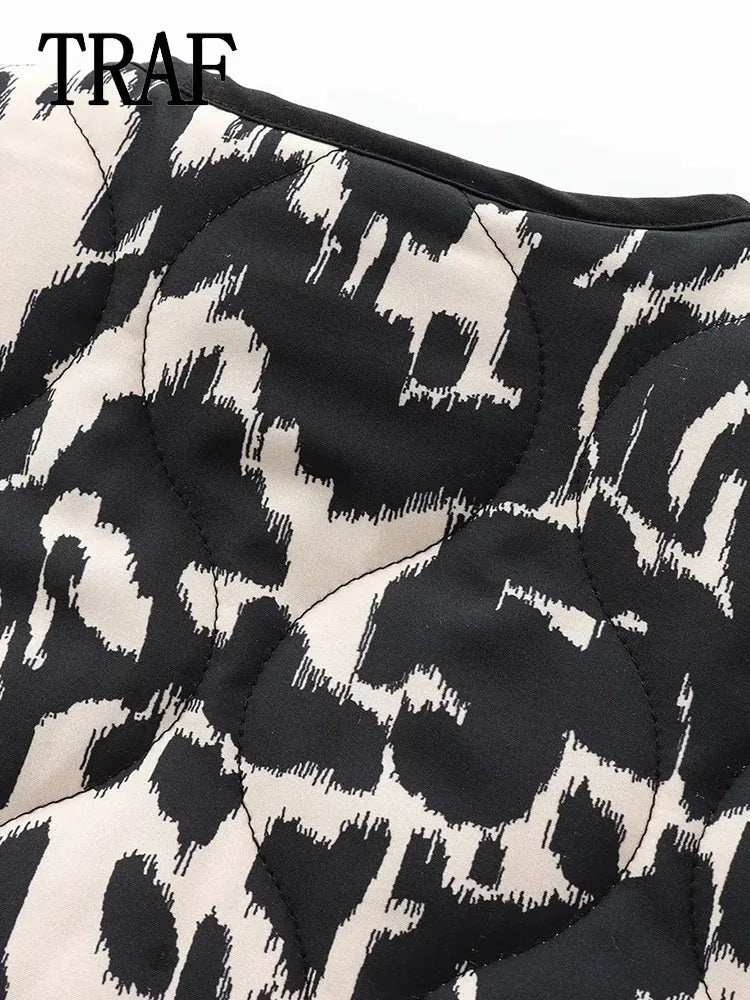 TRAF&ZA2025 Chic Trendy Printed Single Breasted Jacket Fashion Autumn Long Sleeve Coat Versatile Comfortable Short Coat? ?-belleandkai.com