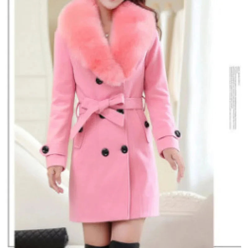 New Autumn Winter Women's Woolen Coat Mid-Length Korean Style Faux Fur Collar Sweater Material Outerwear Fashionable Ladies' Jac-belleandkai.com