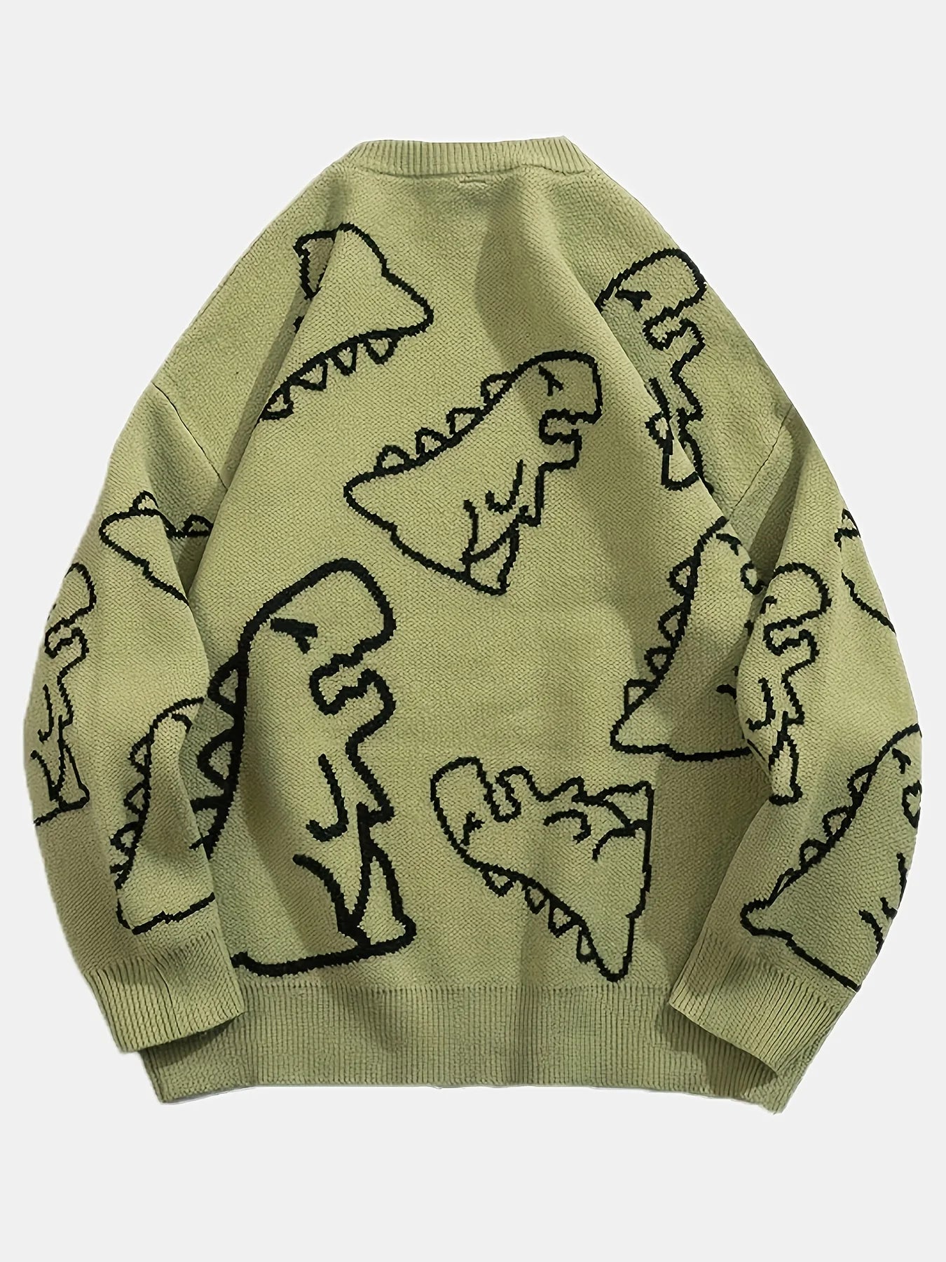 Women's Oversized Dinosaur Pattern Sweater - Cozy Long Sleeve Pullover for Casual Wear-belleandkai.com