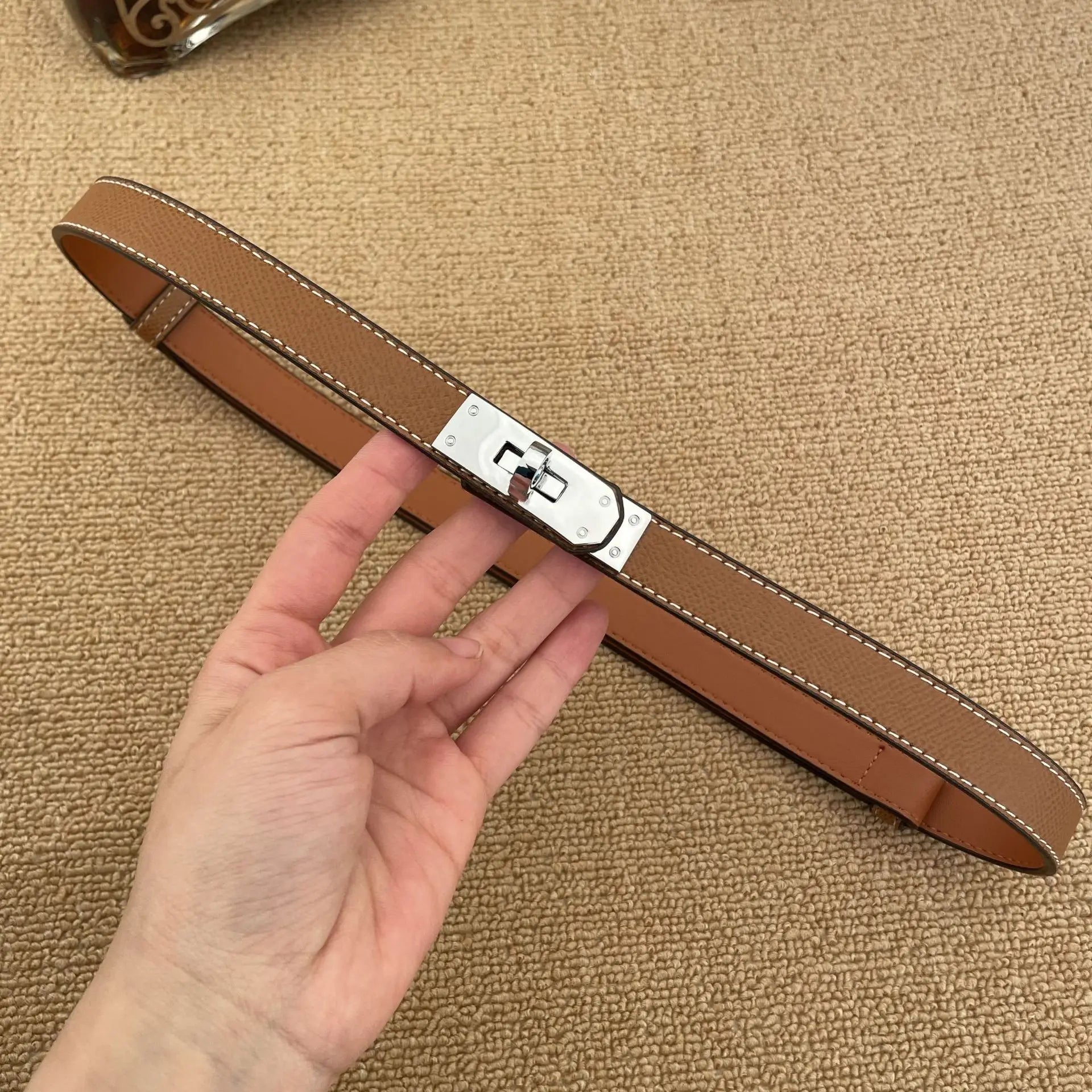 Women's Leather Belt Golden Metal Buckle Luxury Casual Fashion Belt for Jeans and Dresses Women's Belts-belleandkai.com
