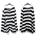 New Autumn Punk Gothic Long Unisex Sweater Women Striped Cool Hollow Out Hole Broken Jumper Loose Rock Thin Dark Streetwear Top-belleandkai.com