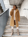 Autumn and winter cross-border women's clothing hot item: furry long sleeved lapel women's plush top long coat-belleandkai.com