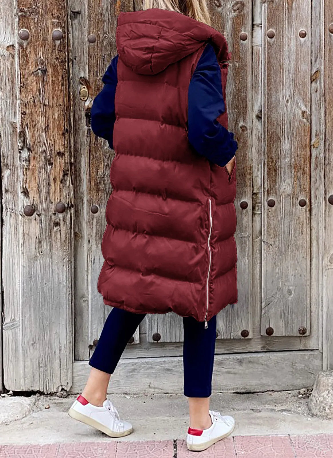 Women's Long Coat Vest With Hood Autumn Winter Sleeveless Warm Cotton Down Coat Waistcoat Quilted Vest Down Jacket Outwear 5XL-belleandkai.com