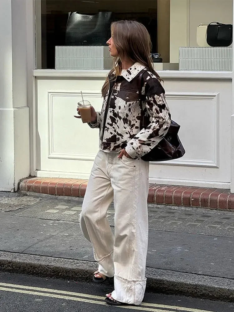 Chic Print Women Jacket Single Breasted Niche Design Jacket Fashion Turn-down Collar  2024 Autumn Winter Casual Lady Outerwear-belleandkai.com