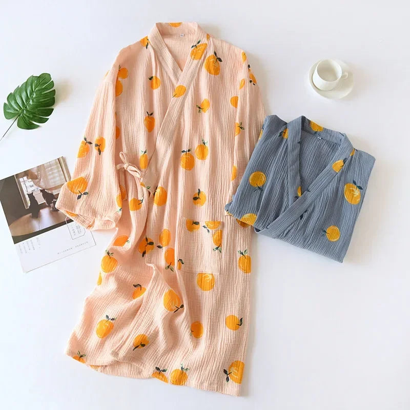 Japanese kimono dressing gown spring and autumn ladies cotton crepe cloth thin summer bathrobe home service sleepwear bath robe-belleandkai.com