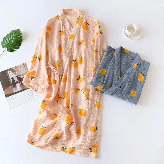 Japanese kimono dressing gown spring and autumn ladies cotton crepe cloth thin summer bathrobe home service sleepwear bath robe-belleandkai.com