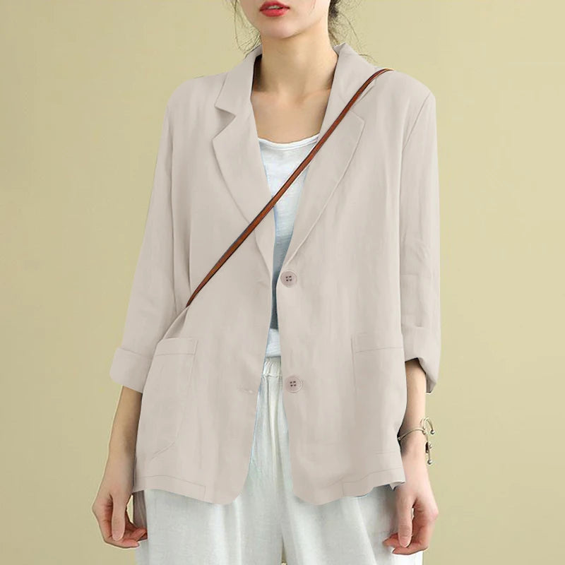Women's Autumn Cotton Coats ZANZEA Fashion Lapel Neck Long Sleeve Blazer Thin Jackets Casual Officewear Suits OL Work Outwears-belleandkai.com