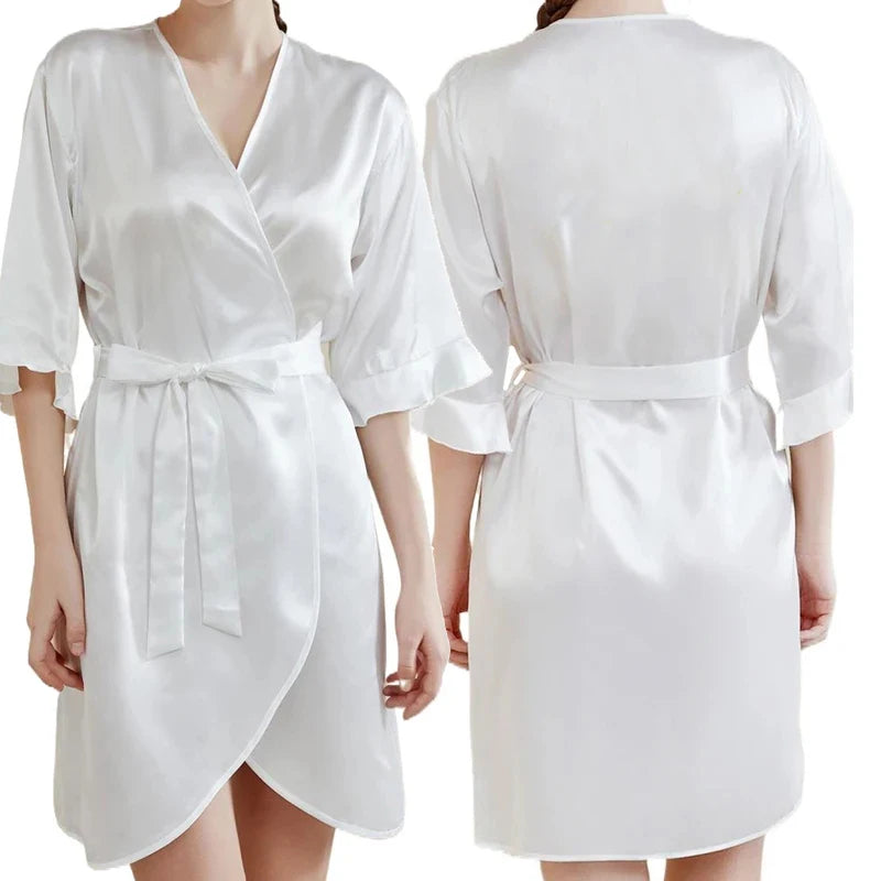 Rose Gold Women Bathrobe White Letter Bride Bridesmaid Mother Maid of Honor Get Ready Bridal Party Robes Gifts Dressing Gown-belleandkai.com