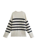 TRZA Fashion Oversized Striped Pullovers Women Knitted Basic Autumn Winter Loose-Fitting Thick Jumpers Sweaters Female Clothing-belleandkai.com