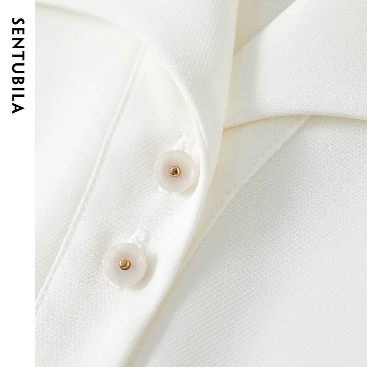 SENTUBILA Turn Down Collar Shirt Women Summer 2025 Twill Texture Chic Button Short Sleeve Elegant Solid Woman Blouse 152C87931-belleandkai.com