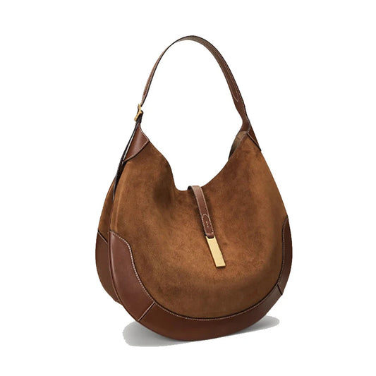 Women's underarm bag suede splicing pu leather design dumpling bag Tote bag Fashion brown/black shoulder crescent handbags bolsa-belleandkai.com