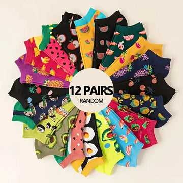 6/12 pairs of new men's and women's summer thin socks various styles of fruit boat socks fashionable socks popular low top socks-belleandkai.com