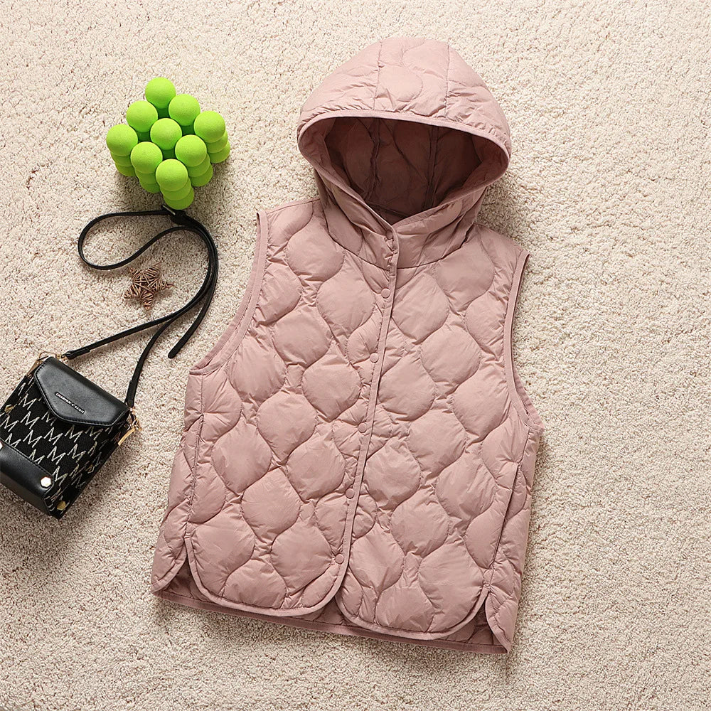 2024 New Arrivals Women Fashion Ultralight Thin Hooded Down Jackets Spring Winter Female Korean Slim Fit Sleeveless Puffer Coat-belleandkai.com