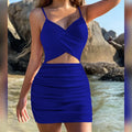 Women Sexy Cutout Bodycon Dress Euro Style Cross Back Straps Hollow Out Nightclub Party Evening Outfit Slim Fit Stretchy Dress-belleandkai.com