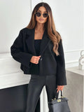 2024 autumn and winter fashion versatile suit collar solid colour short tweed jacket women-belleandkai.com