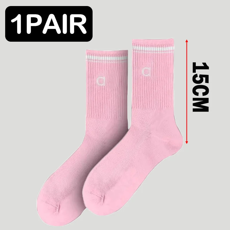 5 Pairs A* Premium Cotton Breathable Comfy Mid-Tube Unisex Socks for Sports Yoga Fitness All Season Pure White Couple Matching-belleandkai.com