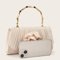New apricot pleated satin handbag with flower and gold handle luxury handbags for banquets and party chains evening clutch purse-belleandkai.com