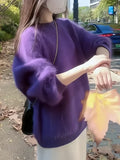 Purple Sweater Top Women's Autumn  Winter Plush Fluffy Soft Loose Hair Pullover Sweater Jumper Streetwear Y2k-belleandkai.com