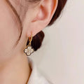 EVISPOL Clover Premium Dangle Hoop Eearring for Women Popular French Small Flower Stud Earrings Flora Pendant Earrings-belleandkai.com
