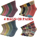 5 Pairs/Lot Wool Socks Women Winter Japanese Harajuku  Bohemian Cashmere Warm Colorful Socks Ladies Girl Christmas Gift 5 Styles-belleandkai.com