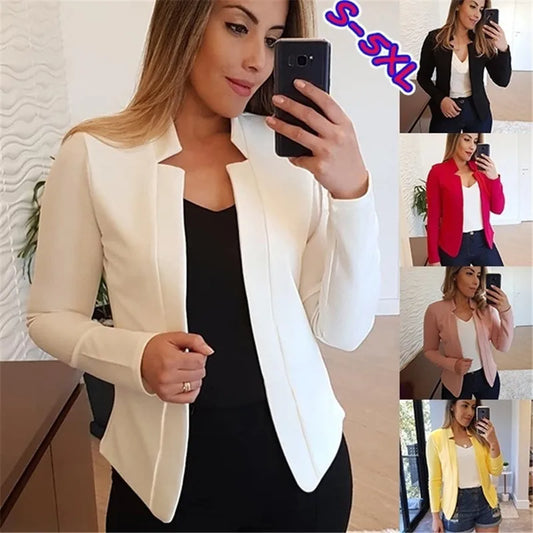 Autumn and winter new style elegant slim fit solid color casual professional small suit jacket top-belleandkai.com