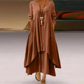 Cotton Women'S Casual Fashion Loose Long Dress With Button Solid Color Dresses-belleandkai.com