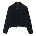Women Fashion Velvet Trouser Set Streetwear Woman Wide Leg Long Pant +Long Sleeves Short Coat Top Women outfit-belleandkai.com