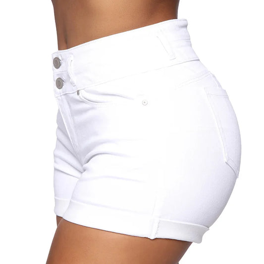 Liooil Cotton Stretchy High Waist Jean Shorts Woman Summer 2023 Casual Sweat With Pocket Zipper White Black Cuffed Denim Shorts-belleandkai.com