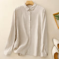 Cotton shirt female spring and autumn new fashion Japanese literature elegant solid color versatile long-sleeved casual blouse-belleandkai.com