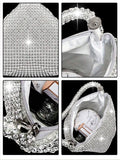 Elegant and luxurious rhinestone-encrusted evening bag and clutch, paired with a four-piece necklace, earrings and bracelet.-belleandkai.com