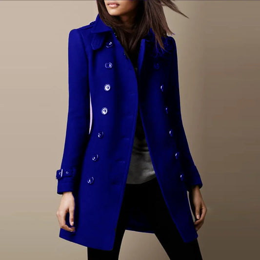 Streetwear Women Jackets Lined Double-breasted Ladies Loose Wool Overcoat Elegant Lapel Solid Pocketed Coats For Autumn Winter-belleandkai.com