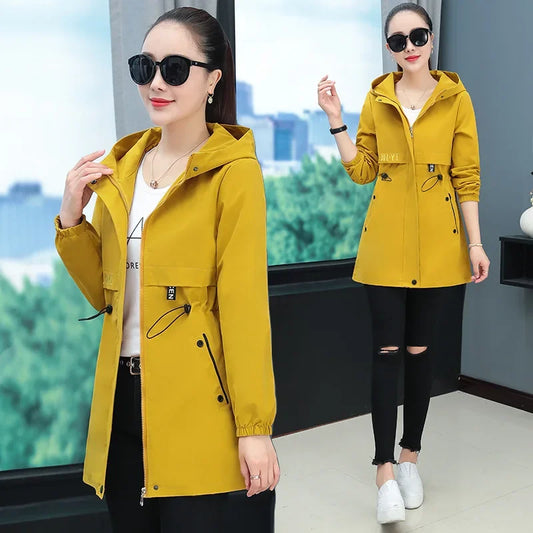 Hooded Coat Jacket for Middle-Aged Mothers Loose Elastic Waist Spring Autumn Zipper Open Cardigan Style Women's Clothing-belleandkai.com