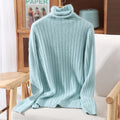 Autumn Winter Solid Color Mink Fur Women's Pile Neck Hollowed Out Slim Fit Knitted Sweater, High Neck Base Pullover, Stylish New-belleandkai.com