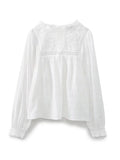 Willshela Women Fashion Embroidery White Hollow Out Blouse Vintage O-Neck Long Sleeves Female Chic Lady Shirts-belleandkai.com
