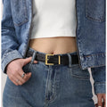 New Luxury Double Genuine Leather Belt for Women Jeans Casual Dress Square Alloy Buckle Ladies Trendy Belts Fashion Waistband-belleandkai.com