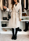Women's Woolen Coat Autumn Winter Vintage Elegant Double Breasted Trench Coat Women Brown Long Sleeved Midi Windbreaker Jacket-belleandkai.com