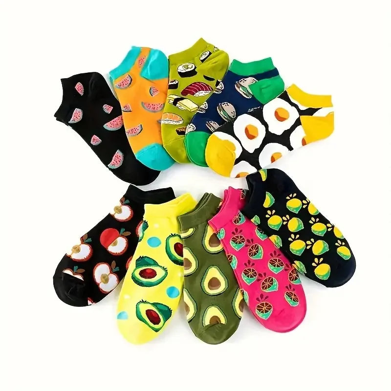 6/12 pairs of new men's and women's summer thin socks various styles of fruit boat socks fashionable socks popular low top socks-belleandkai.com