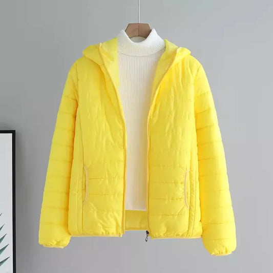 2024 New Winter Women Candy Color Down Cotton Jackets Light Weight Windproof Hooded Warm Outwear Coat Puffer Quilted Parkas-belleandkai.com