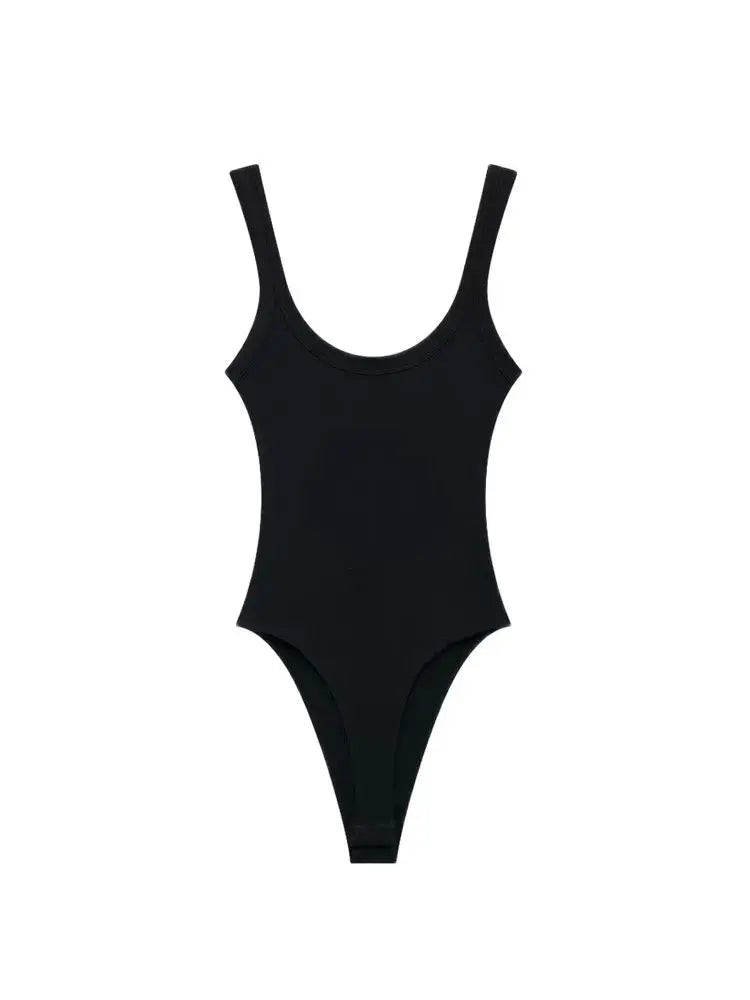 TRZA-Skinny Ribbed Bodysuits for Women, O Neck, Straps, Snap-Button, Female Playsuits, Sexy Fashion-belleandkai.com