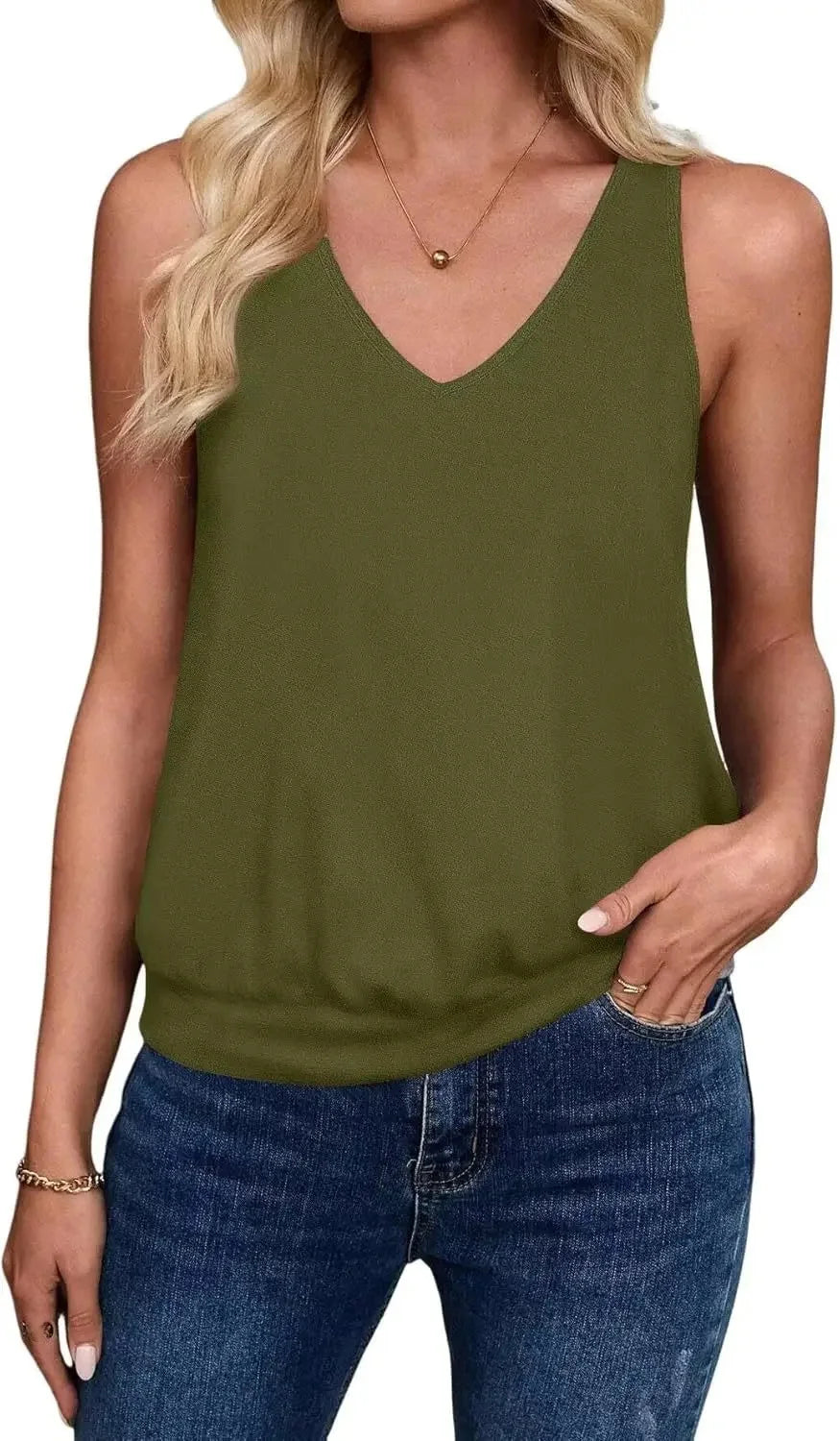 Summer Women's V-Neck Sleeveless Top Casual Vest Fashionable Trendy Tank Top Polyester Blend Fabric No Decoration-belleandkai.com
