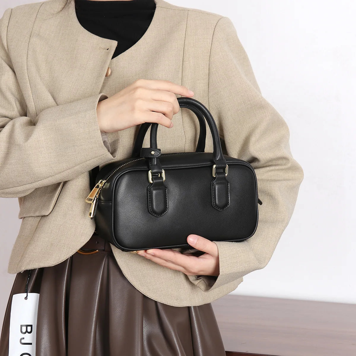 [summer Special] Women's Korean - Style Niche Genuine Leather Bags! Large - Capacity, Versatile Crossbody & Shoulder Bowling Bag-belleandkai.com