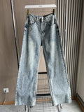 TRAF Wide-leg high-waisted jeans  women's classic everything with five pockets washed soft comfortable ultra-long jeans6045022-belleandkai.com