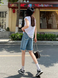 DFRCAEG 2025 Summer Jean Shorts Women Street Wear High Waist Burrs Wide Leg Half Length Bermuda Denim Shorts Woman Hot Sale-belleandkai.com